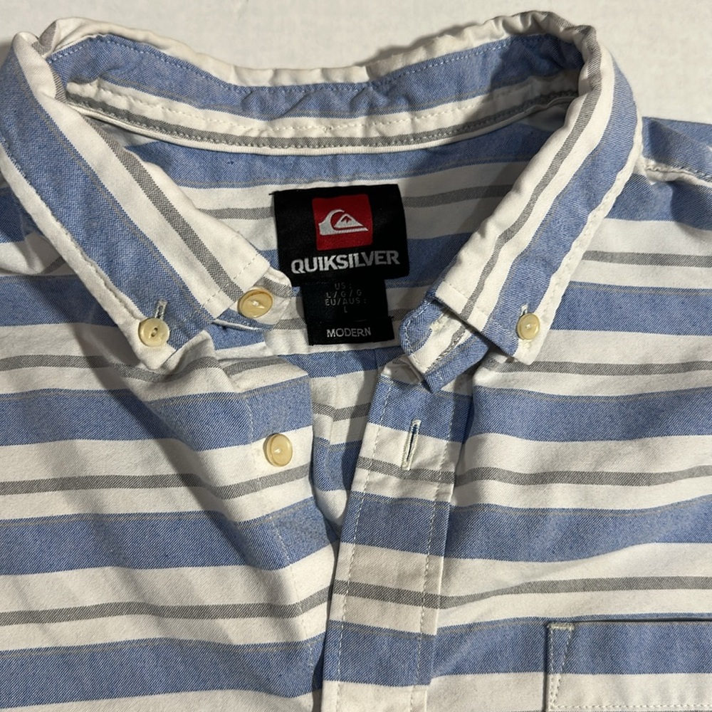 Quiksilver Men's Blue Striped Shirt - Picture 2 of 6